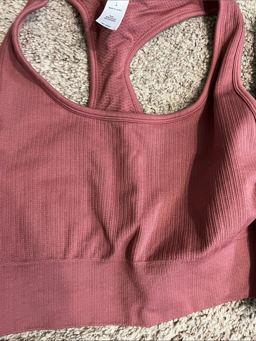 90 Degree By Reflex Ribbed Racerback Sports Bras in Mauve and Black - Picture 4 of 9